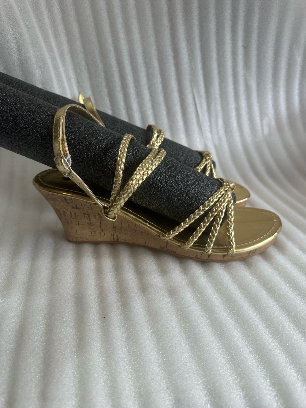 chatties Gold Braided Strap Wedge Sandals